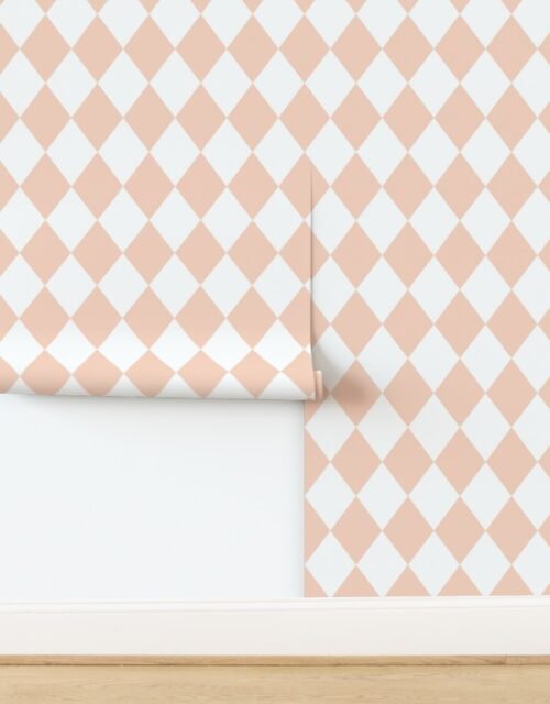 Pastel Peach Blush Glow Diamonds on White Wallpaper