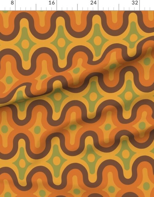 Mod Geometric Waves in Burnt Orange and Avocado 70s Revival