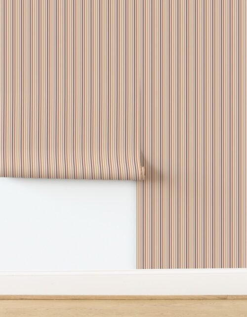 Mini Vertical Ticking Stripe in Burnt Terracotta Clay Shades on Cream Wallpaper