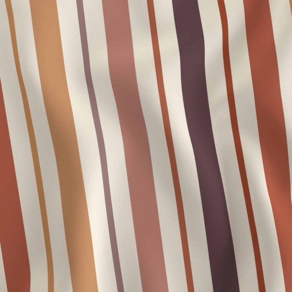Large Vertical Ticking Stripe in Burnt Terracotta Clay Shades on Cream