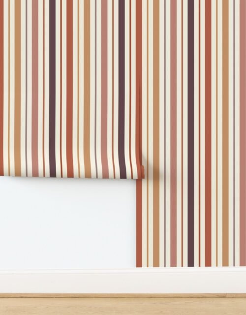 Large Vertical Ticking Stripe in Burnt Terracotta Clay Shades on Cream Wallpaper