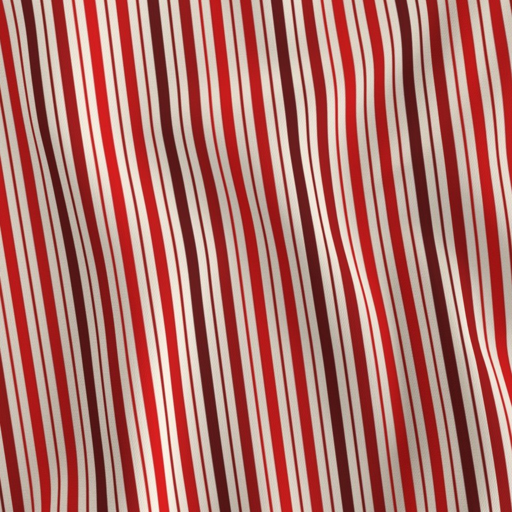 Small Vertical Ticking Stripe in Cherry Red Burgundy and Cream