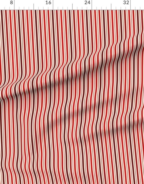 Small Vertical Ticking Stripe in Cherry Red Burgundy and Cream