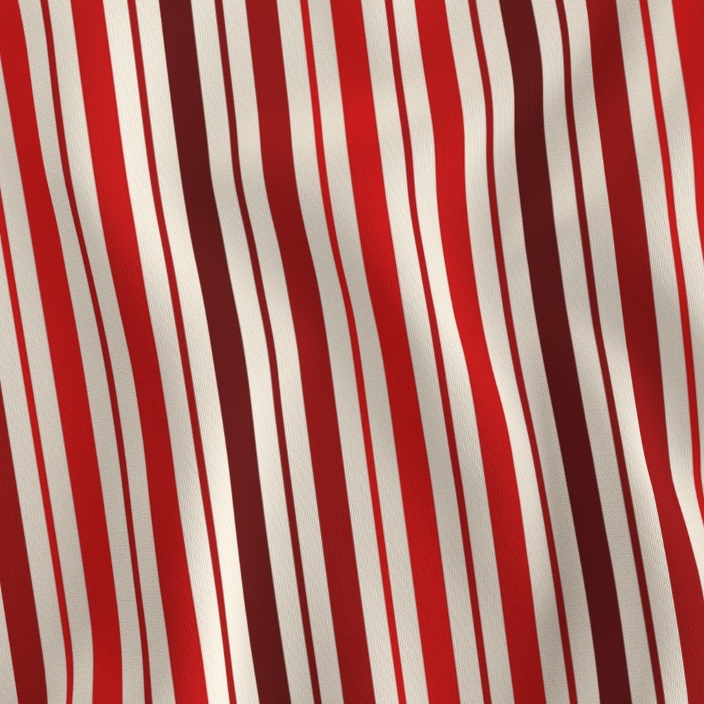 Standard Vertical Ticking Stripe in Cherry Red Burgundy and Cream
