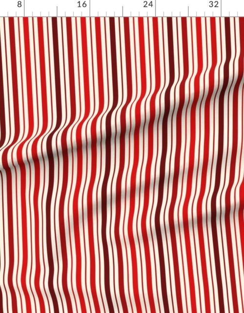 Standard Vertical Ticking Stripe in Cherry Red Burgundy and Cream