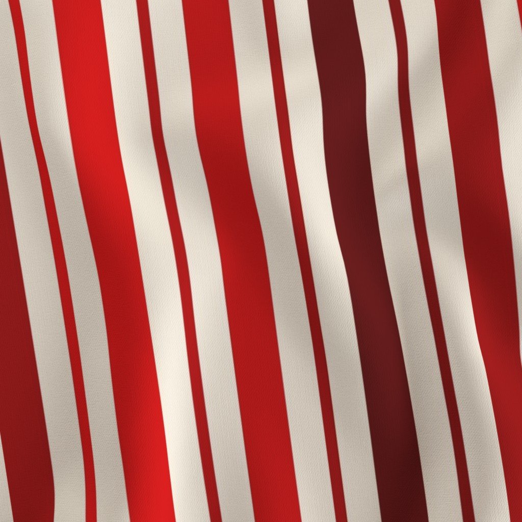 Large Vertical Ticking Stripe in Cherry Red Burgundy and Cream