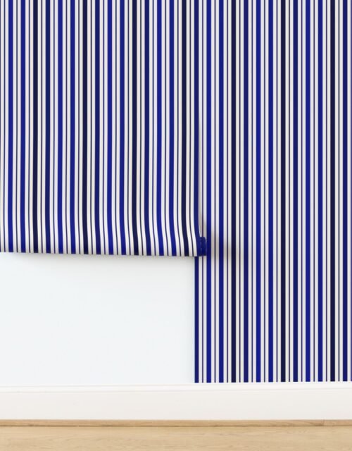 Vertical Ticking Stripe in Cobalt Navy and Cream Wallpaper