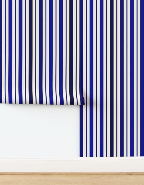 Large Vertical Ticking Stripe in Cobalt Navy and Cream Wallpaper