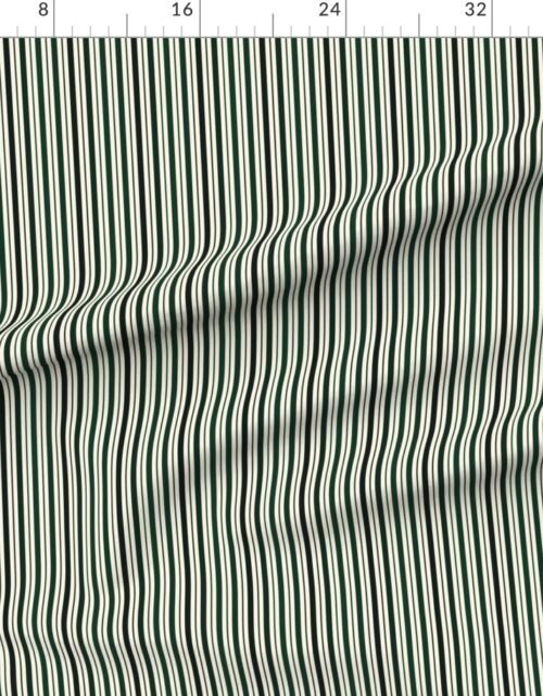 Small Vertical Ticking Stripe in Forest Pine Green Shades on Cream