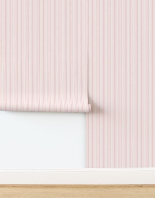 Mini Vertical Ticking Stripe in Baby Pink Shades on Cream Wallpaper