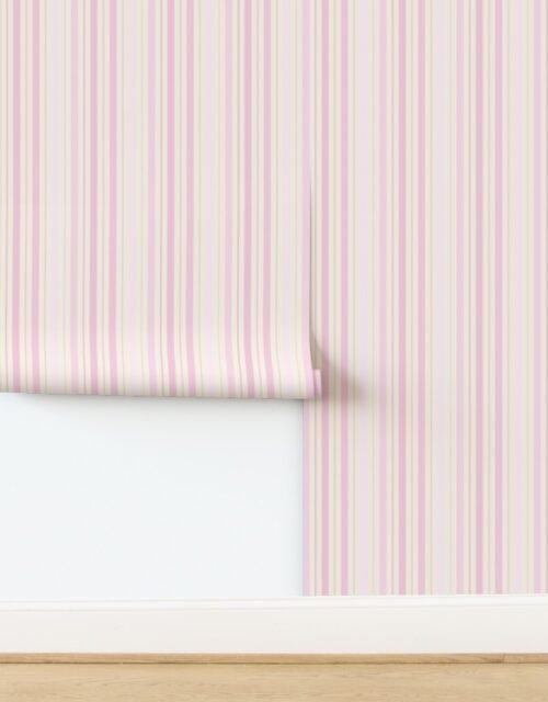 Vertical Ticking Stripe in Baby Pink Shades on Cream Wallpaper