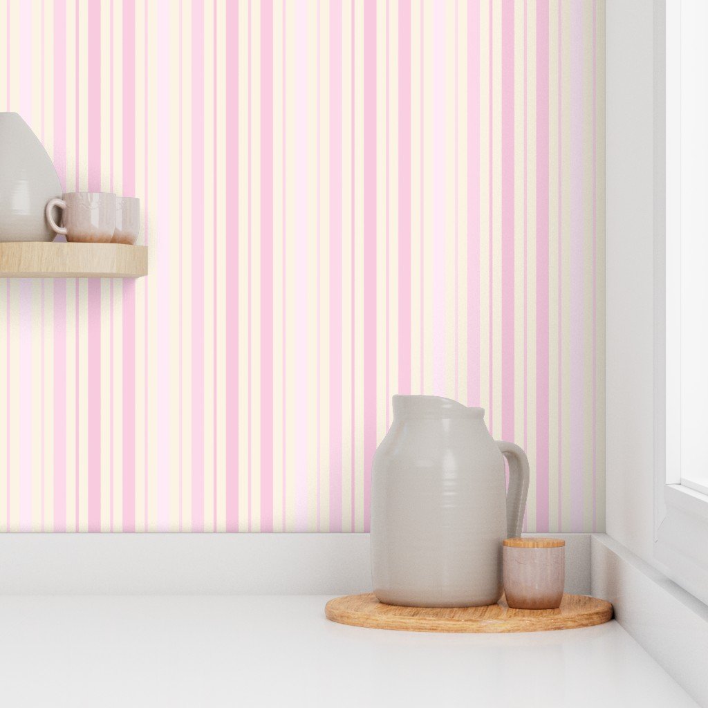 Vertical Ticking Stripe in Baby Pink Shades on Cream Wallpaper