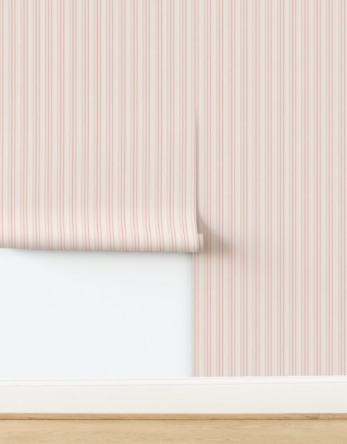 Mini Vertical Ticking Stripe in Blush Pink Shades on Cream Wallpaper