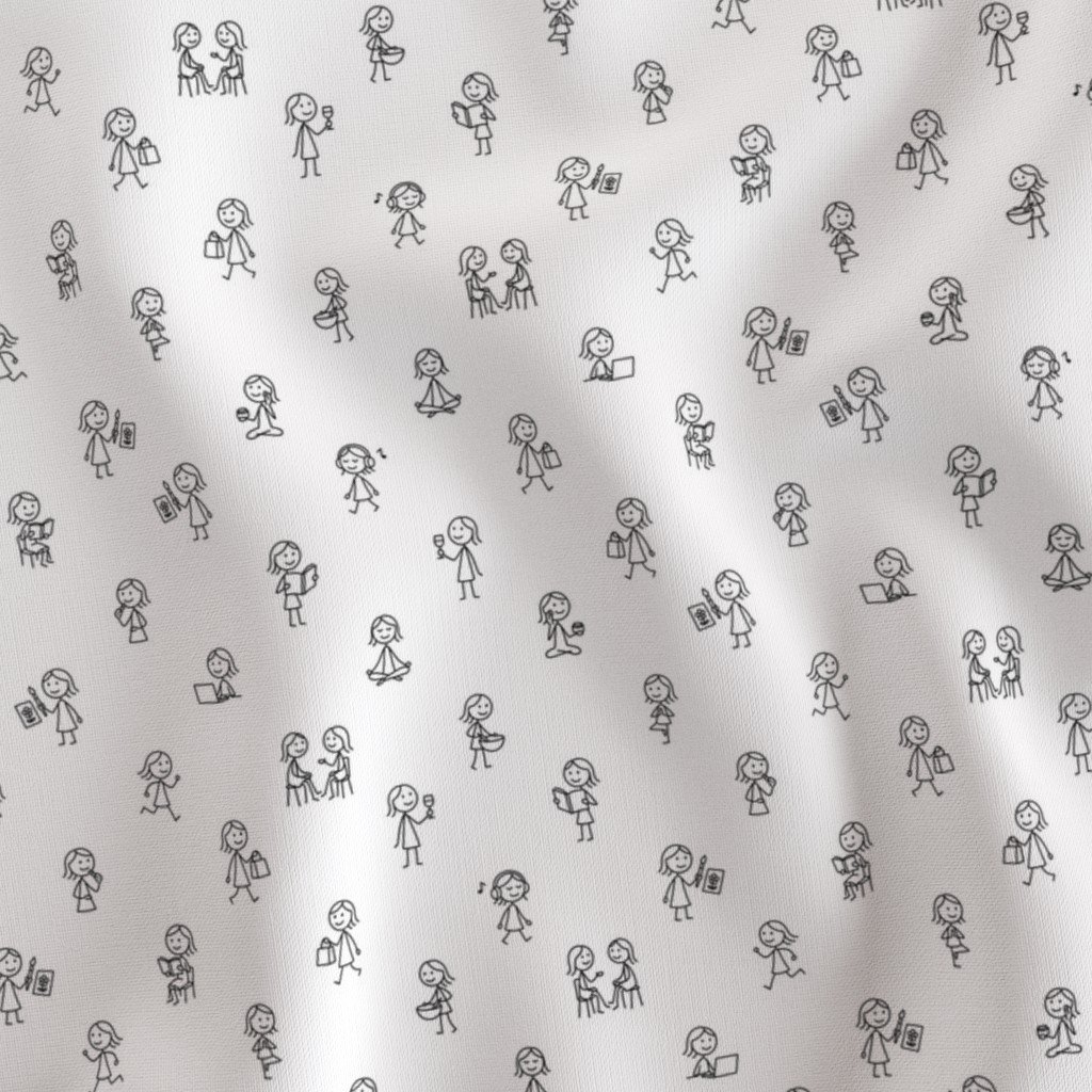 Girls Just Wanna Have Fun Stick Figure Pattern in Black on White