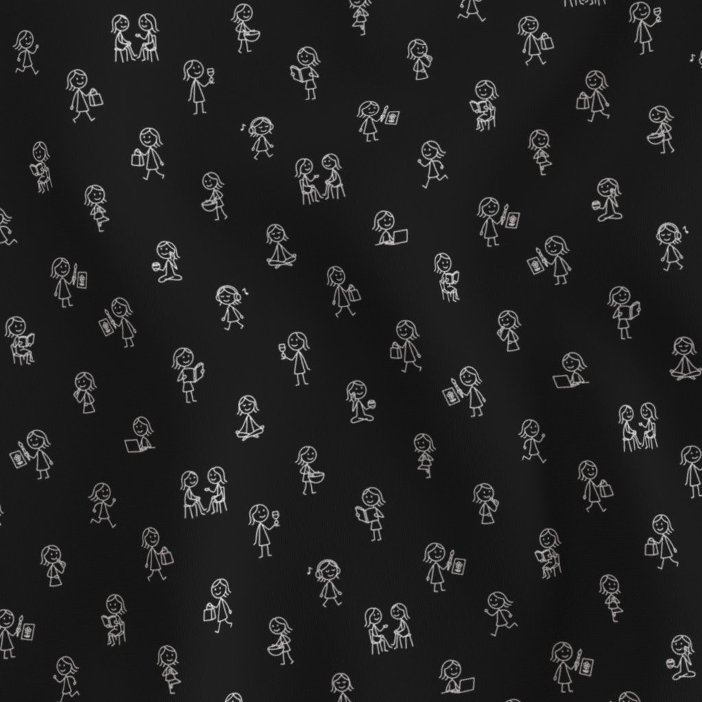 Girls Just Wanna Have Fun Stick Figure Pattern in White on Black