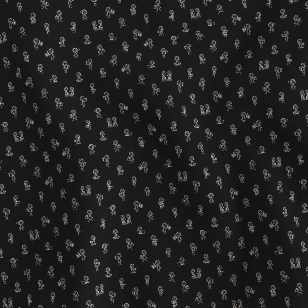 Mini Stick Figure Girls Tiny Doodles in White on Black