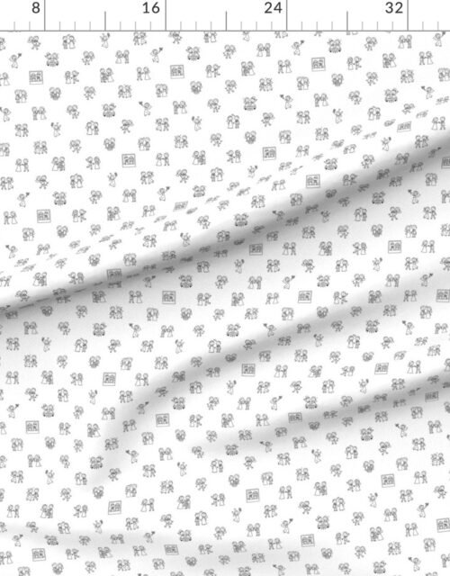 Just Married Fun Stick Figure Wedding Pattern in Black on White