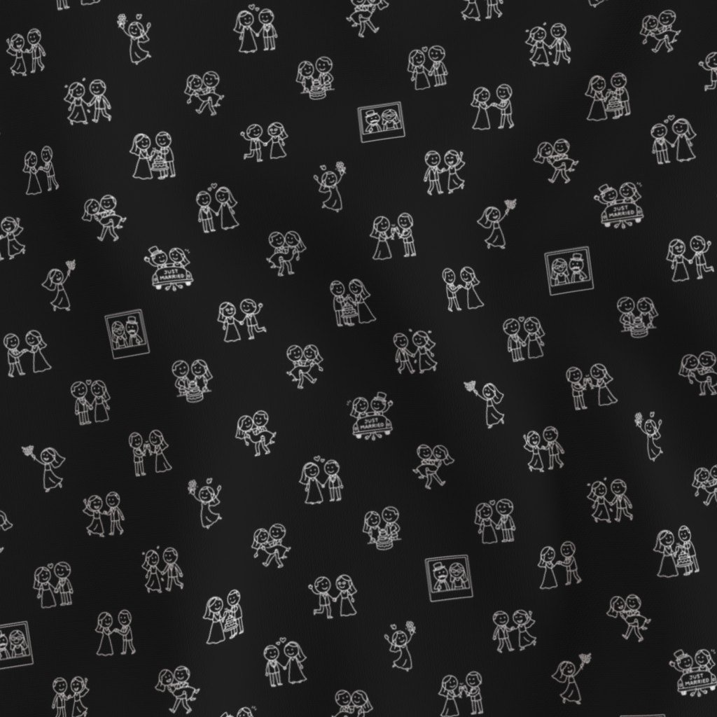 Just Married White on Black Stick Figure Wedding Pattern