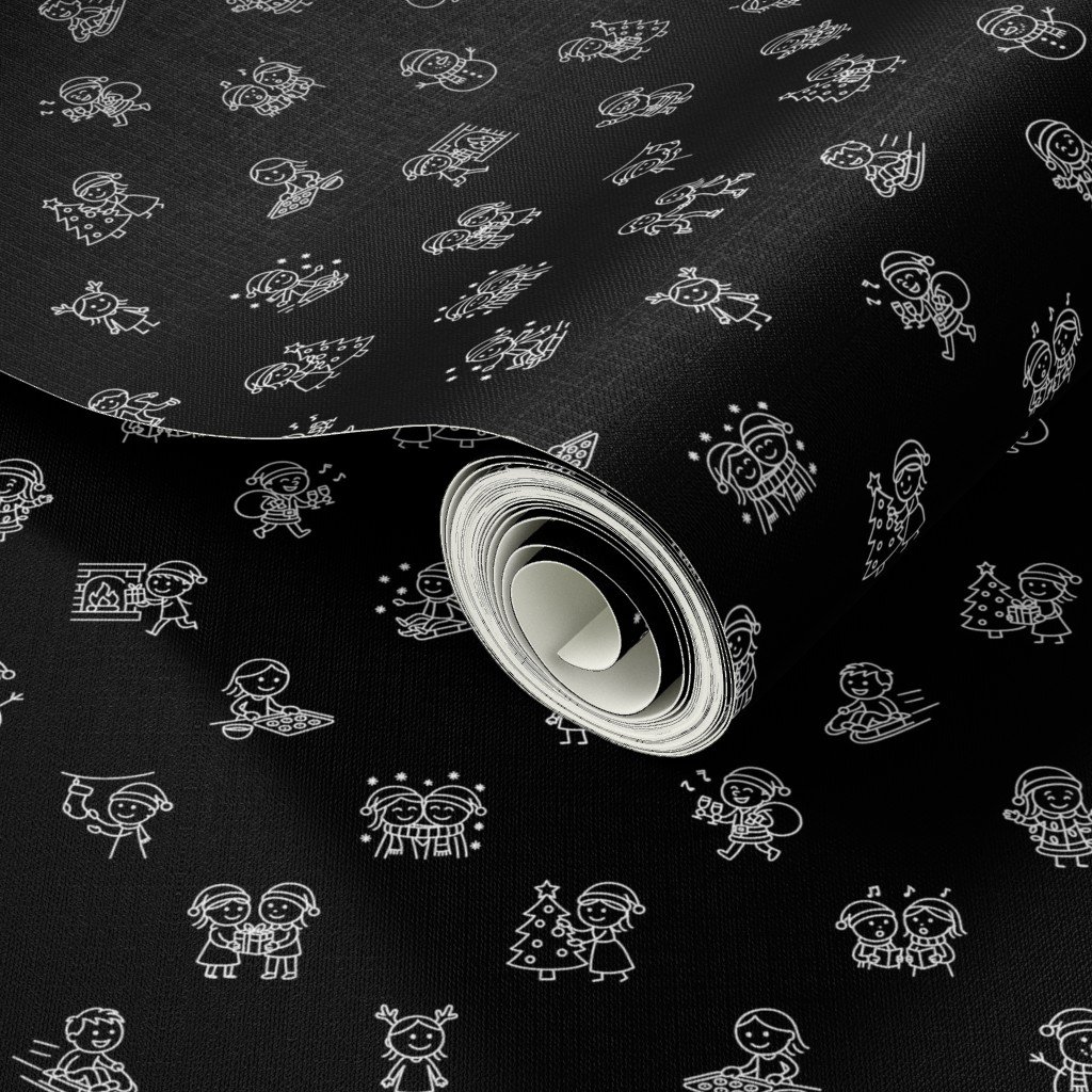 Stick Figure Christmas Cheer Hand Drawn Holiday Doodle White on Black Wallpaper Stick Figure Christmas Cheer Hand Drawn Holiday Doodle White on Black Wallpaper - Image 3