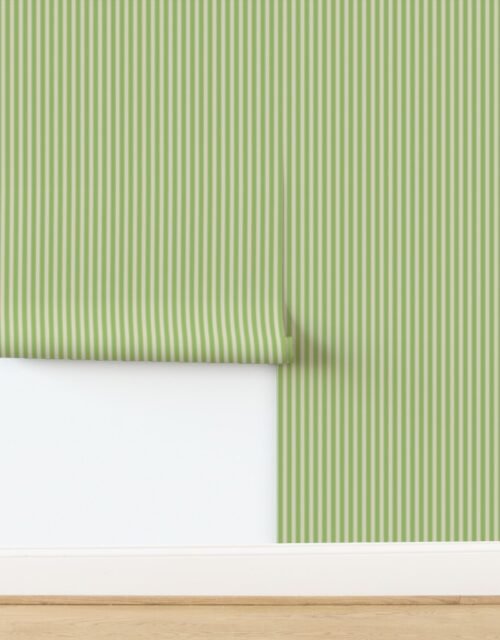 Serrated Kelp Green Mini Stripe on Cream Wallpaper