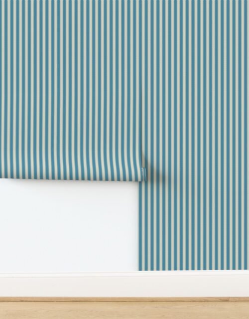 Serrated Tideglass Blue Small Stripe on Cream Wallpaper