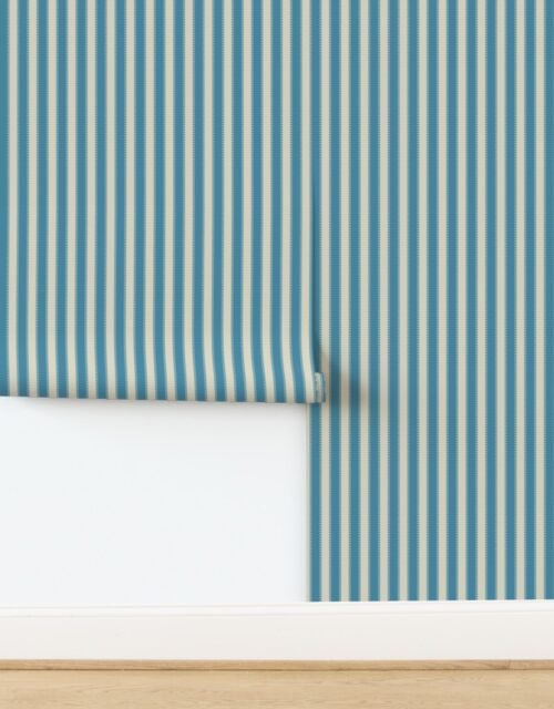 Serrated Tideglass Blue Classic Stripe on Cream Wallpaper
