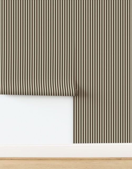 Serrated Rockpool Brown Mini Stripe on Cream Wallpaper