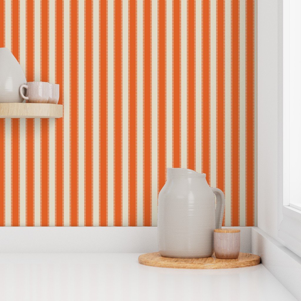 Serrated Tigerfish Orange Classic Stripe on Cream Wallpaper
