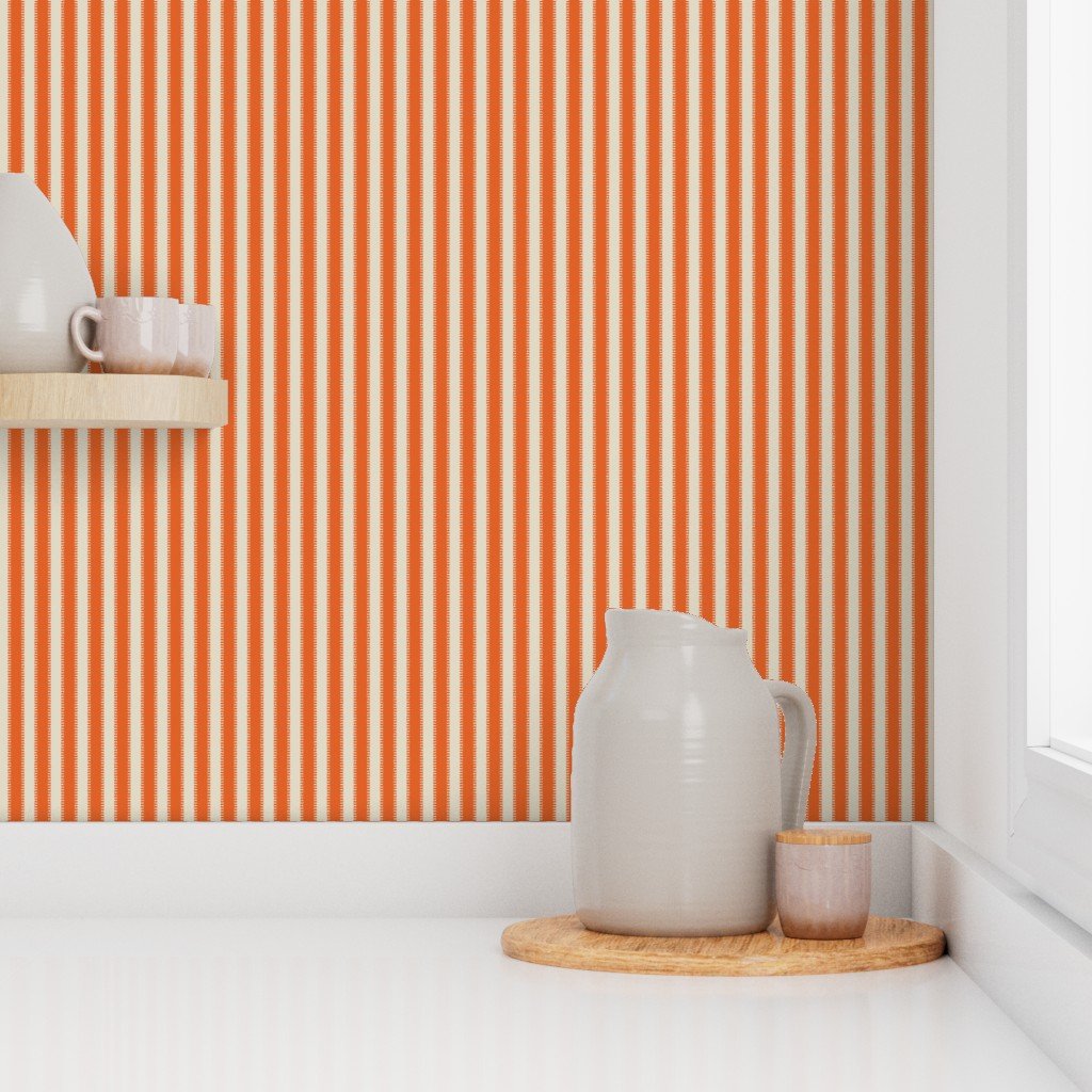 Serrated Tigerfish Orange Mini Stripe on Cream Wallpaper