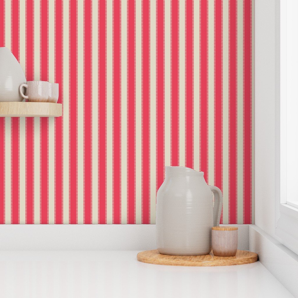 Serrated Pompano Red Classic Stripe on Cream Wallpaper