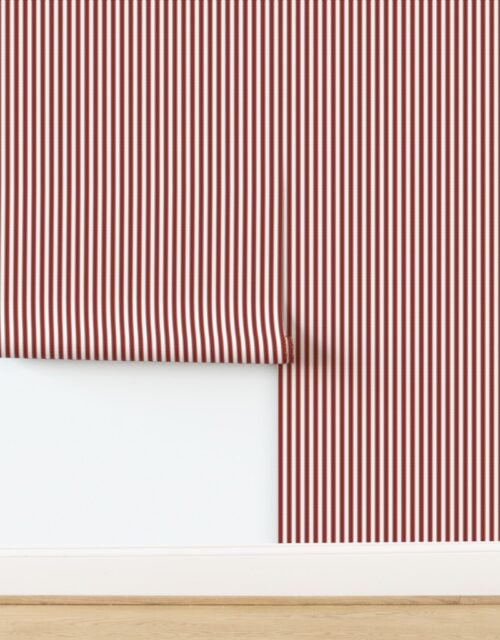 Serrated Winterberry Red Lace Mini Stripe on White Wallpaper