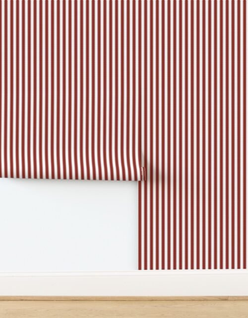 Serrated Winterberry Red Lace Small Stripe on White Wallpaper