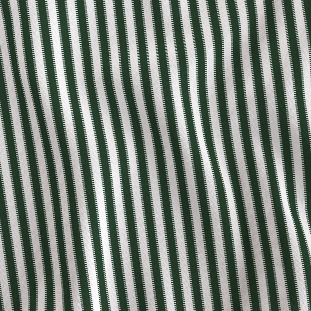 Serrated Pine Needle Green Mini Stripe on White
