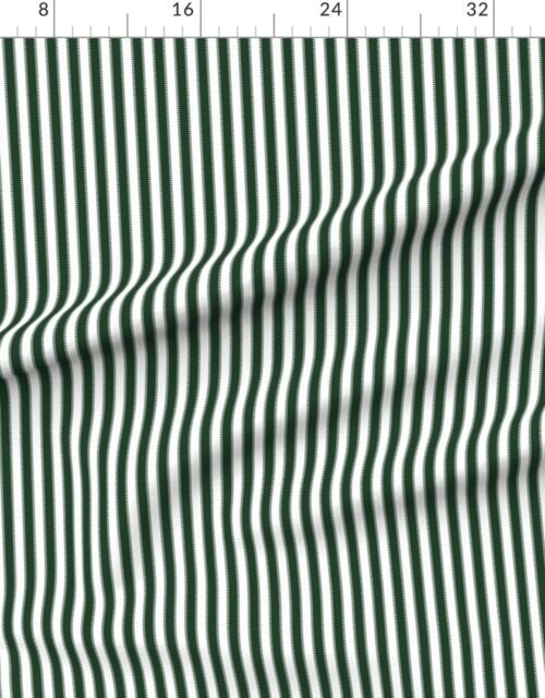 Serrated Pine Needle Green Small Stripe on White