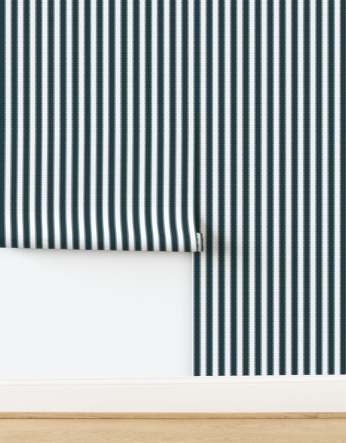 Serrated Balsam Fir Green Classic Stripe on White Wallpaper