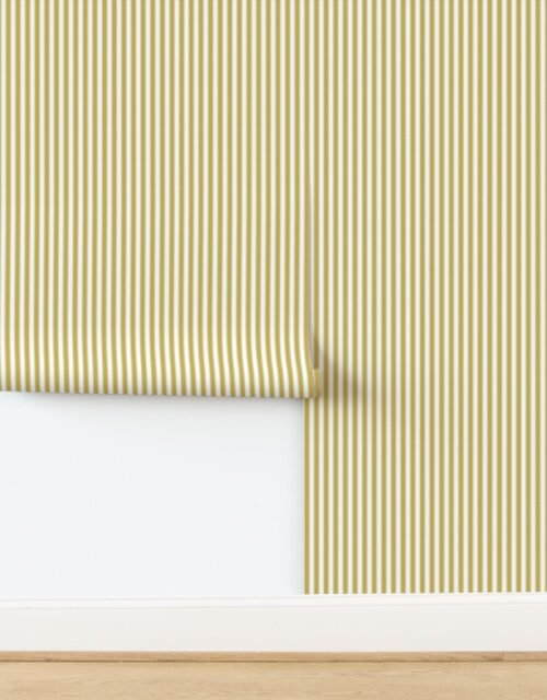 Serrated Gold Garland Mini Stripe on White Wallpaper