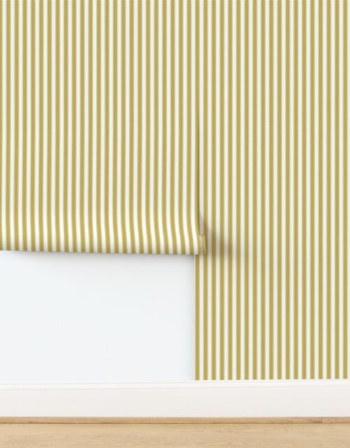 Serrated Gold Garland Small Stripe on White Wallpaper