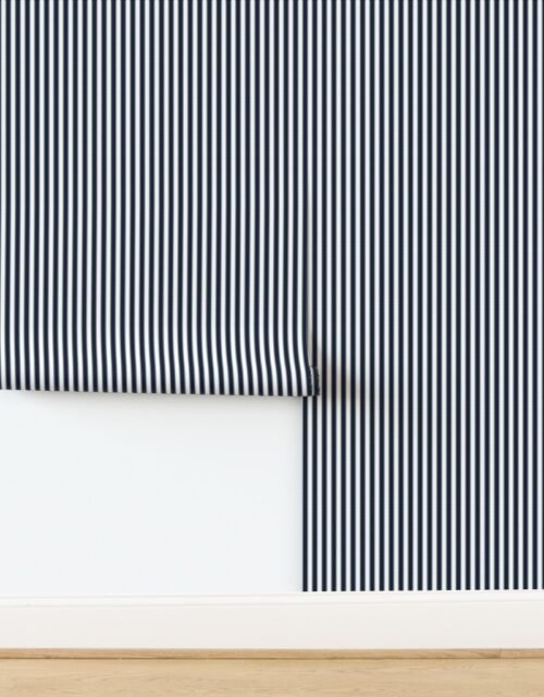 Serrated Twilight Blue Mini Stripe on White Wallpaper
