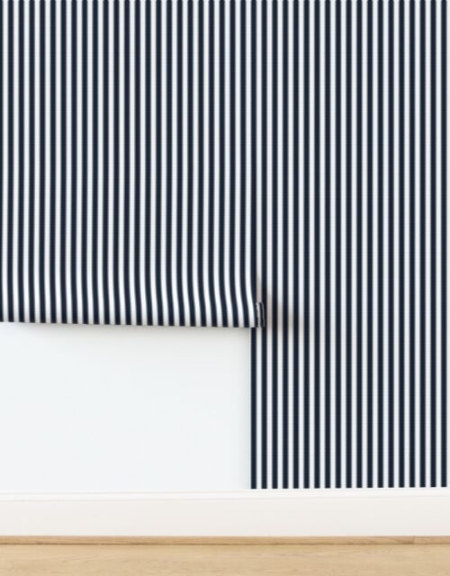 Serrated Twilight Blue Small Stripe on White Wallpaper