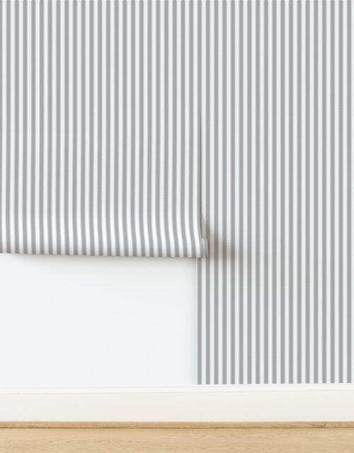 Serrated Silver Tinsel Small Stripe on White Wallpaper