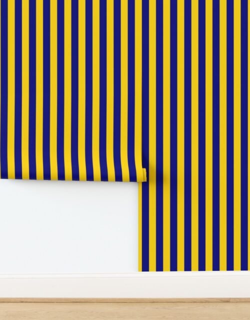 Bold Coastal Classic Navy Blue and Yellow Cabana Tent Stripe Wallpaper