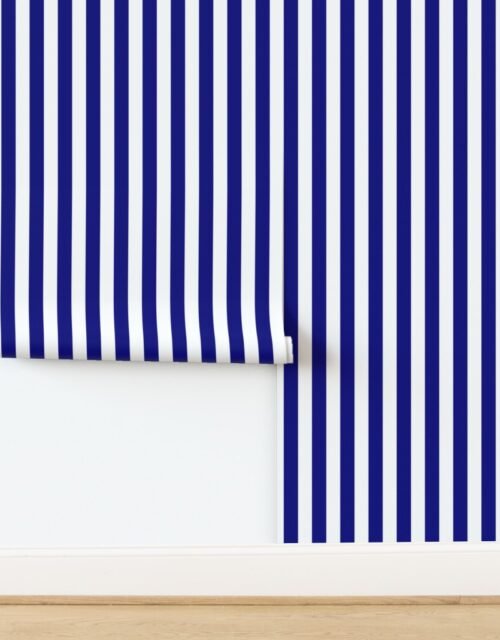 Bold Coastal Classic Navy Blue and White Cabana Tent Stripe Wallpaper