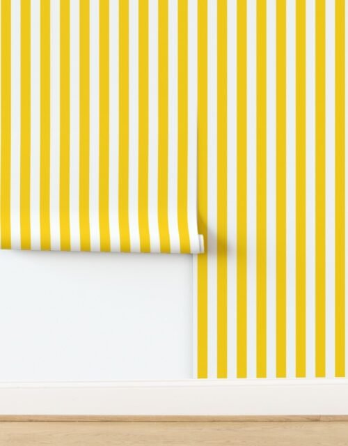 Bold Coastal Classic Yellow and White Cabana Tent Stripe Wallpaper