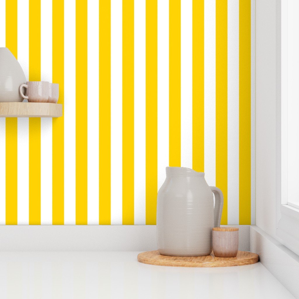 Bold Coastal Classic Yellow and White Cabana Tent Stripe Wallpaper