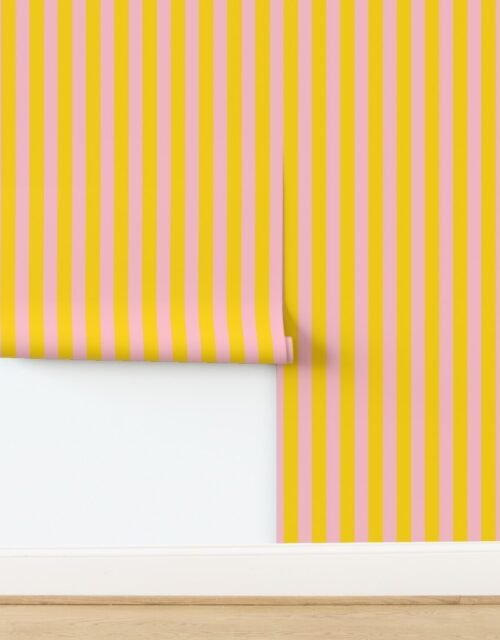 Bold Coastal Classic Yellow and Pink Cabana Tent Stripe Wallpaper