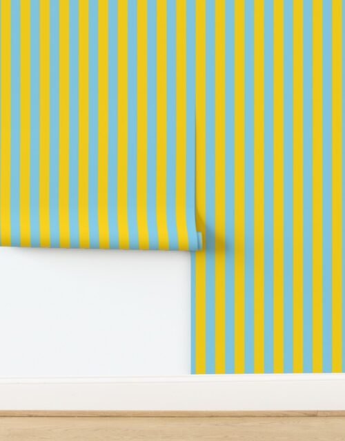 Bold Coastal Classic Yellow and Sky Blue Cabana Tent Stripe Wallpaper