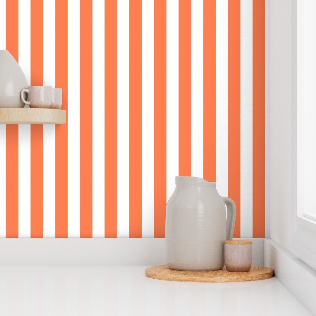 Bold Coastal Classic Coral and White Cabana Tent Stripe Wallpaper