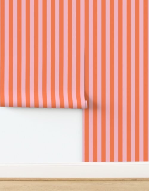 Bold Coastal Classic Coral and Pink Cabana Tent Stripe Wallpaper