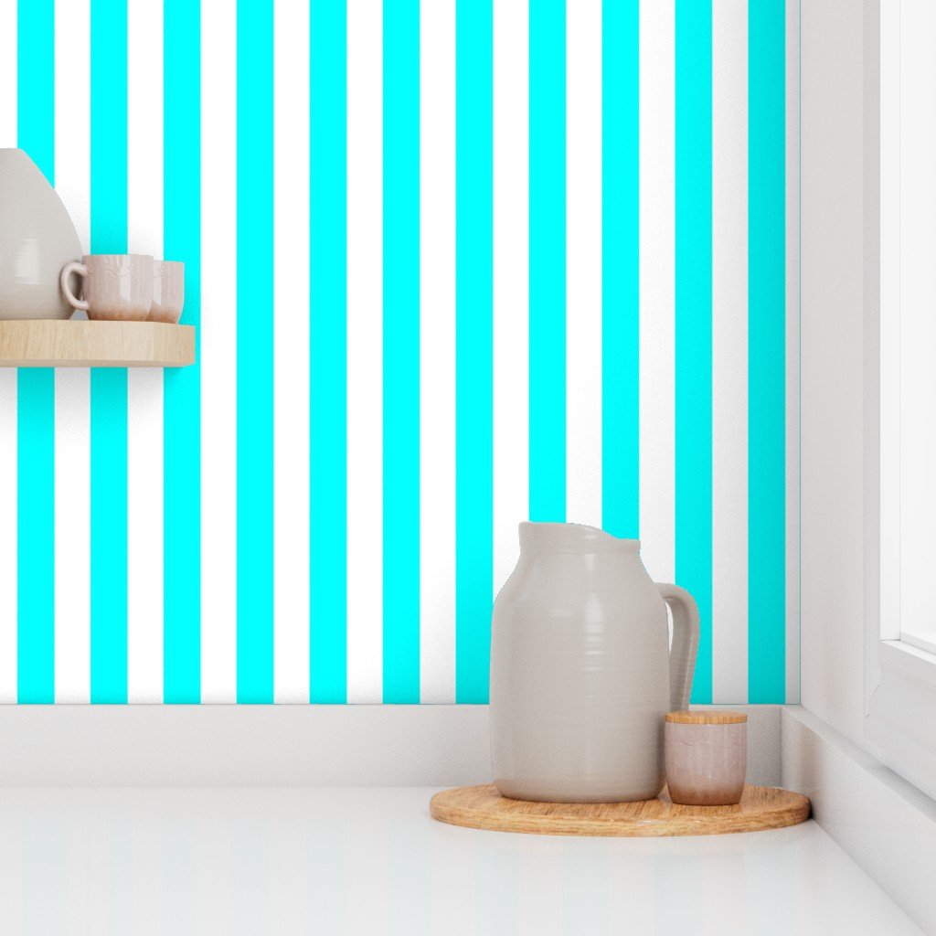 Bold Coastal Classic Aqua and White Cabana Tent Stripe Wallpaper