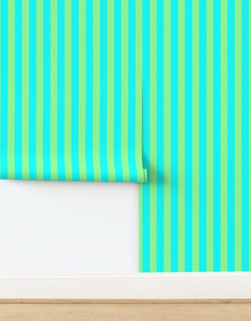 Bold Coastal Classic Aqua and Mint Green Cabana Tent Stripe Wallpaper